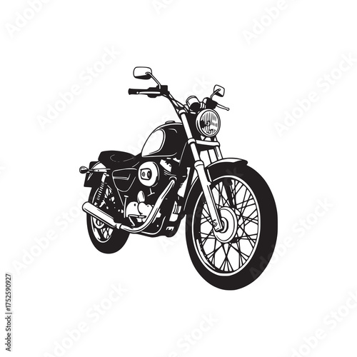 Detailed monochrome illustration of a classic motorcycle on white background