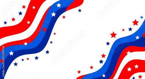 Patriotic Red White Blue Wave Background with Stars – American Flag Colors