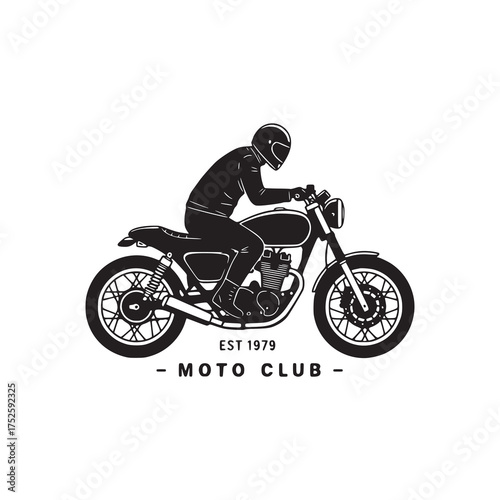 Retro Black and White Motorcycle Illustration for Moto Club Design