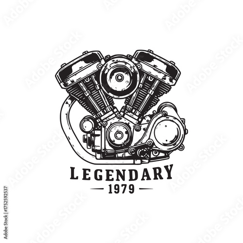 Detailed Sketch of Motorcycle Engine with "Legendary 1979" Inscription