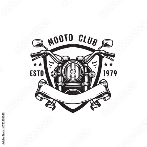 Monochrome motorcycle club emblem design on white background illustration