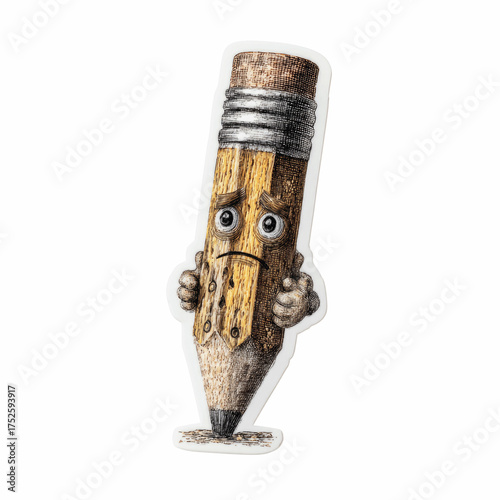Worried Pencil Character Illustration