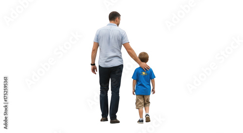 Mockup fathers guiding hand on his sons shoulder as they walk together bergaya elegan dengan elemen.