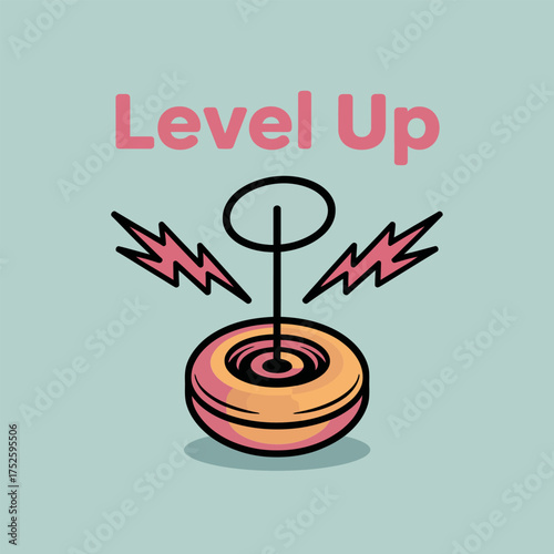 level up yoyo emblem, retro arcade vibe, minimal pastel background, motivational gamer artwork, playful vector design for stickers