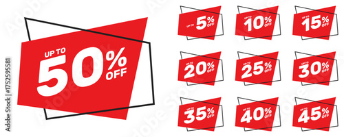 up to 5 10 15 20 25 30 35 40 45 50 percent off, vector advertising banner or season discount collection
