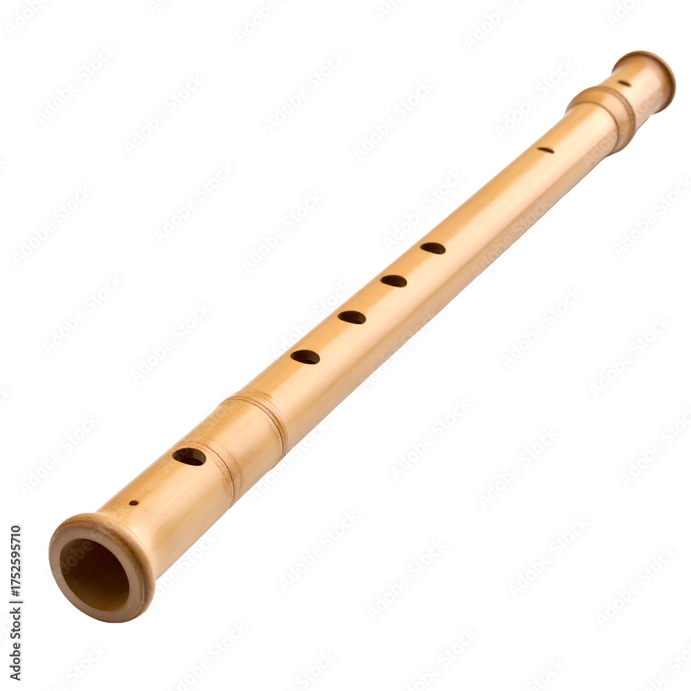Naklejka premium Traditional wooden wind instrument isolated on black.