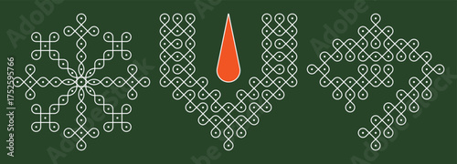 Set of lord vishnu sanku chakra namam pulli kolam. editable home decor patterns.