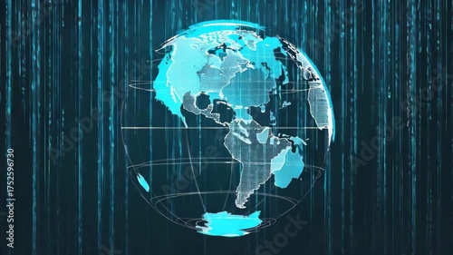 Glitchy Earth Globe Over Digital Matrix Concept of Global Data, Internet, and Information Flow