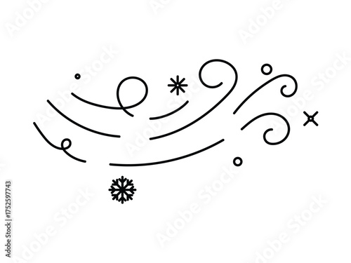 Snowflake wind, winter snowstorm filled illustration