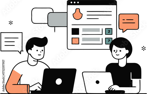 web developers collaborating in workspace  ui ux d.eps