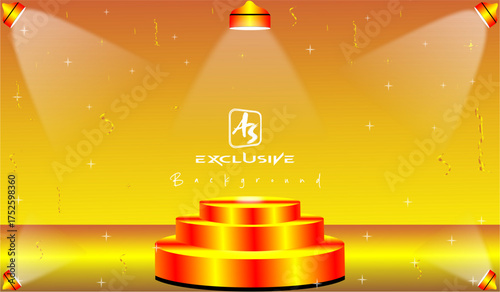 Golden podium with golden background and design for showing products or items  and winning one with light 