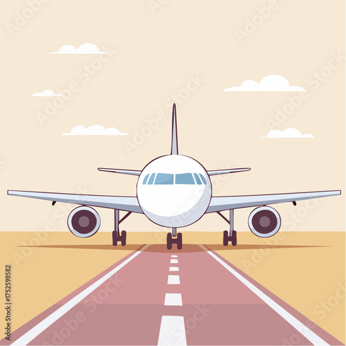 An illustration of a commercial airplane on a runway, ready for takeoff, symbolizing travel and transportation