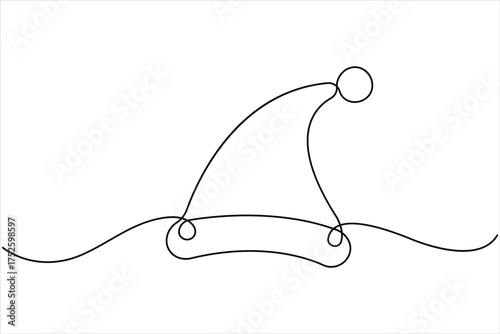 Continuous one line art drawing of Santa cap. Christmas Santa hat one line icon vector illustration. One line drawing white background