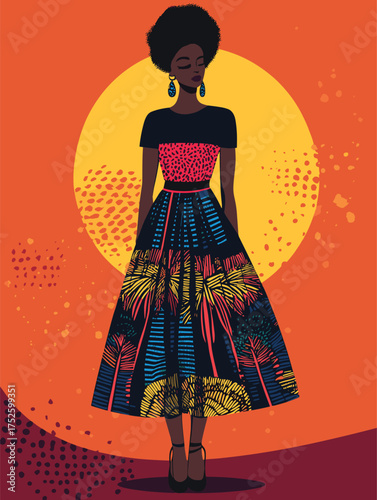 Flat Vector of African Runway Model in Fusion Fashion