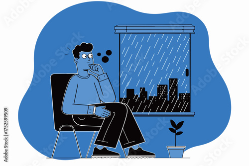 Man Contemplating on a Rainy Day