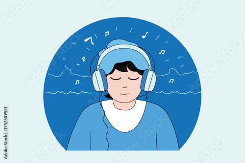 Girl Listening to Music with Headphones