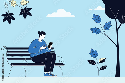 Woman on Bench Using Smartphone in Park
