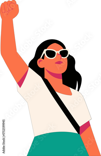 Empowered Woman Raising Fist Vector Illustration