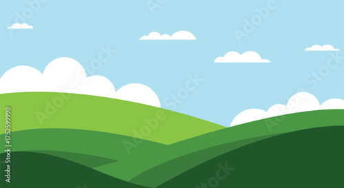 Stylized winter landscape with snow covered mountains and evergreen trees