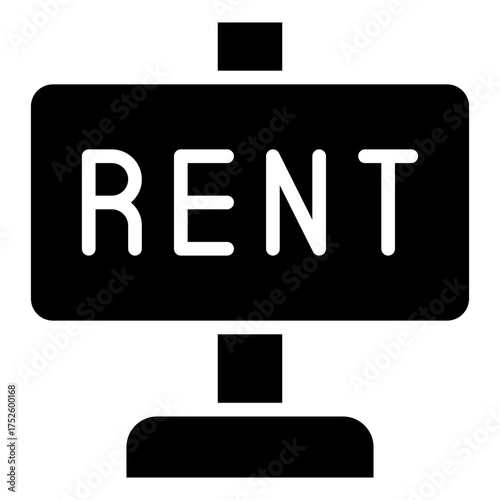 House Rent Glyph Black Silhouette Icon Design Vector - House rent board, symbolizing property lease, real estate business, or home for rent