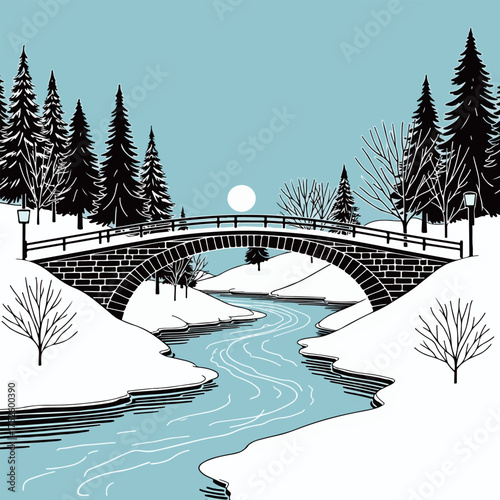 Winter Landscape with Stone Bridge