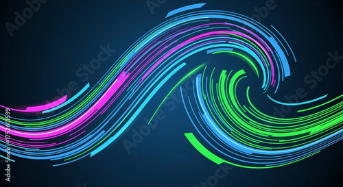 Abstract colorful wave of lines on dark blue background modern futuristic background with bright neon colors dynamic wave of curved lines for presentation