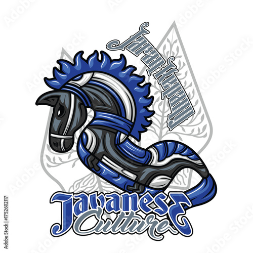 Jaran Kepang Kuda Lumping Traditional Indonesia Javanese Culture Dance Bamboo Horse Equipment Vibrant Bright Blue Black White Color