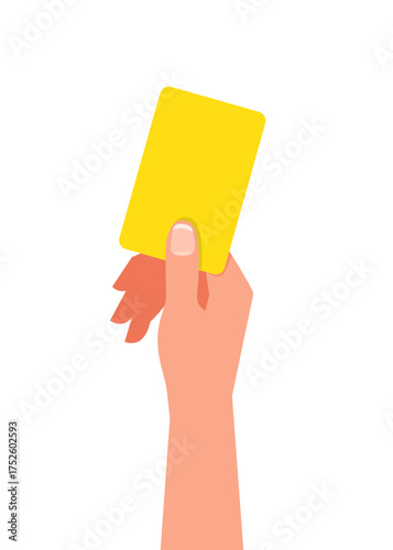 Referee holding yellow card on white background. Vector Stock Illustration