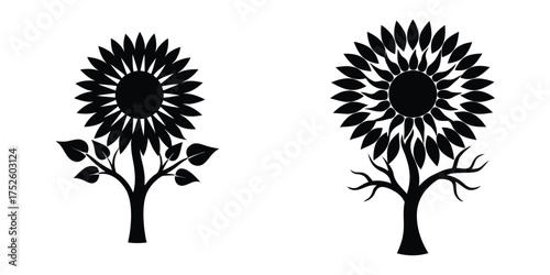 Stylized Tree Silhouettes with Floral Crowns