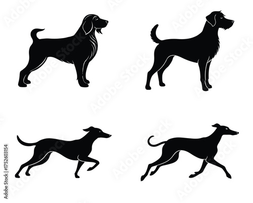 Stylized Black Silhouettes of Dogs