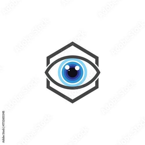 Eye inside a hexagon, representing vision and security