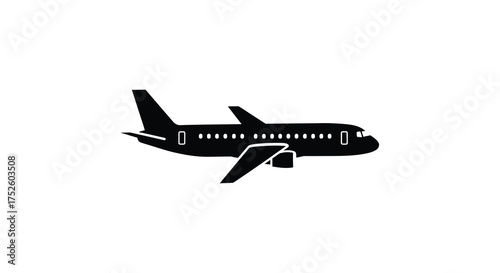 Modern jet airliner silhouette profile view isolated transportation travel aviation silhouette