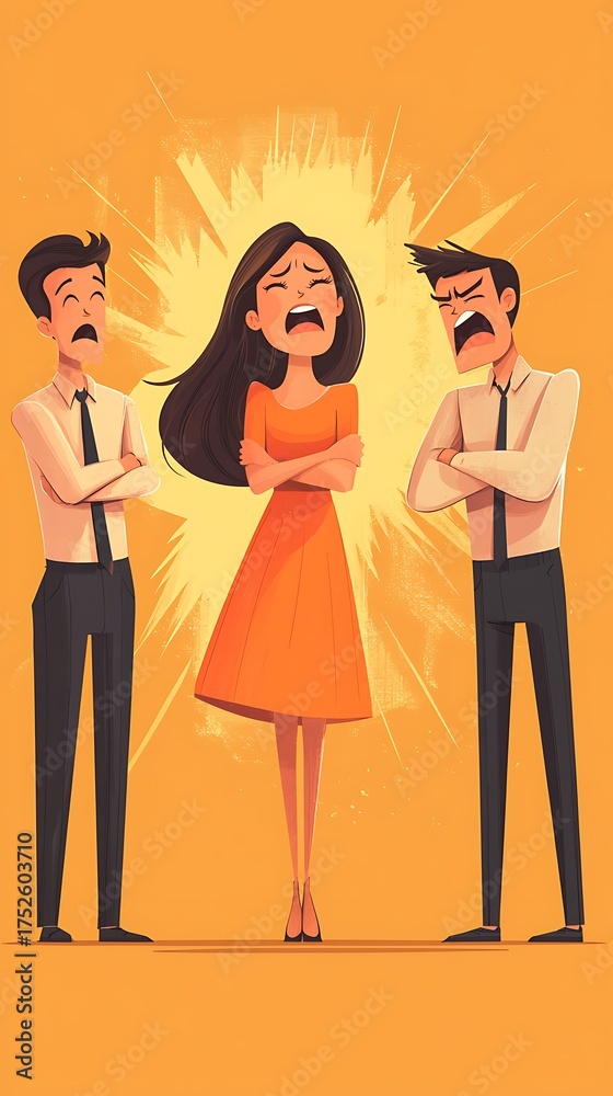 Fototapeta premium Office conflict cartoon scene with angry coworkers picture