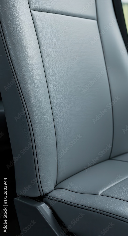 Obraz premium Close up of a gray car seat with black stitching detailing.