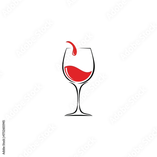 Wine glass with red wine, simple vector design