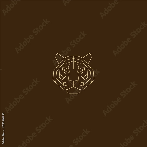Tiger head line art strong wild animal logo design.