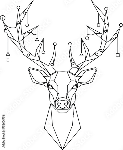 Geometric deer head with abstract decorations on antlers