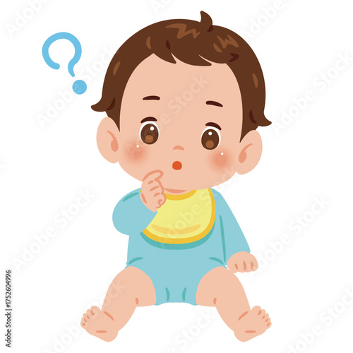 疑問を持つ男の子の赤ちゃん　全身イラスト／Curious Baby Boy with Questioning Expression　full body illustration