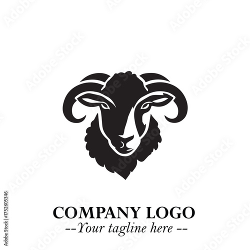 Head of Sheep Logo Symbol in Black on the White Background Minimalist Farm Animal Illustration