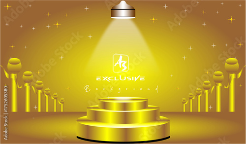 Pure Golden podium with unique background and design for showing products or items  and winning one with light 