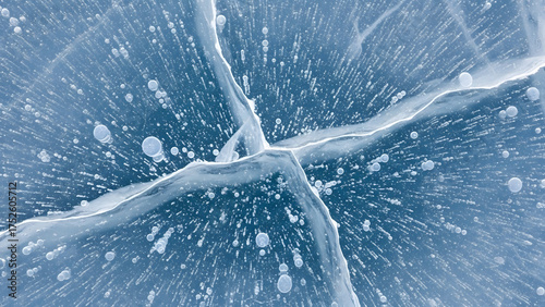 Intricate Ice Formation A Stunning Close-up of Fractured Frozen Surface with Bubbles