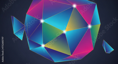 Abstract polygonal fish with bright colors on a dark background, creating a modern and eyecatching design, perfect for technology and creative projects