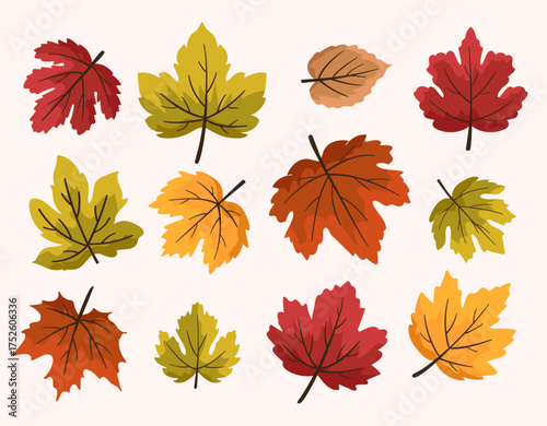 Cartoon Autumn Leaves Clip Art for, fall maple leaf, dry leaf, autumn trees, falling leaves background, flower vector, autumn leaves icon, or leaf logo in svg vector	