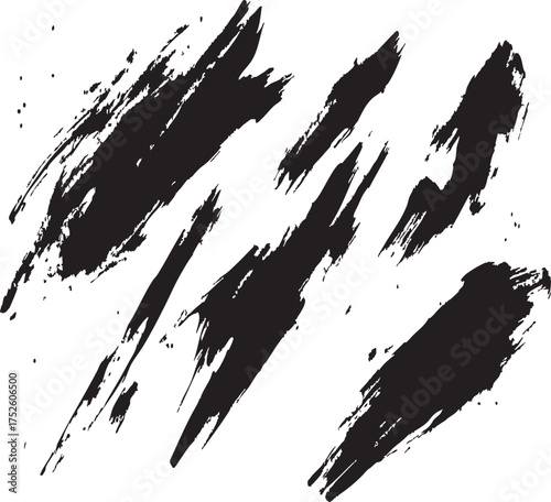 Set of Five Dynamic Black Diagonal Grunge Brush Strokes