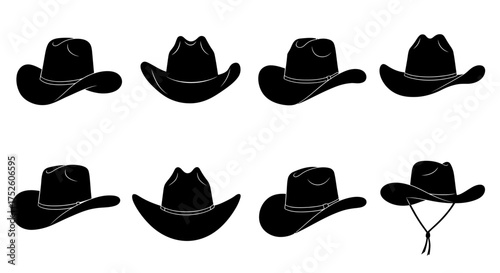 Cowboy hat silhouettes set isolated on white background vector illustration