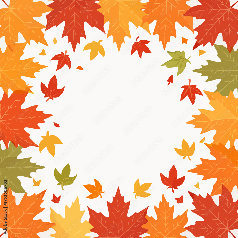 Obraz premium 秋の紅葉フレーム（オレンジと赤の秋色デザイン）