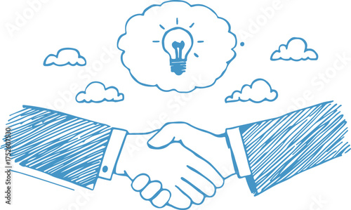 Businessmen shaking hands flat style design with lightbulb idea symbol