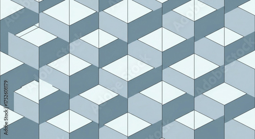 Isometric cube pattern in shades of blue and gray, creating a modern and geometric background, perfect for adding depth and dimension to designs