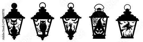 Collection of spooky Halloween night lamps