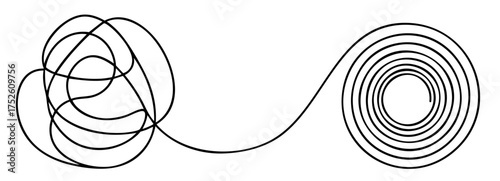 chaotic knot smoothly transitioning into a smooth spiral